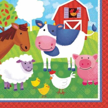 Barnyard Fun Lunch Napkins On A White Background