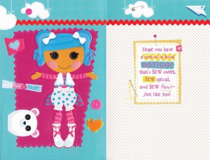 Back view birthday greeting card with bonus paper doll